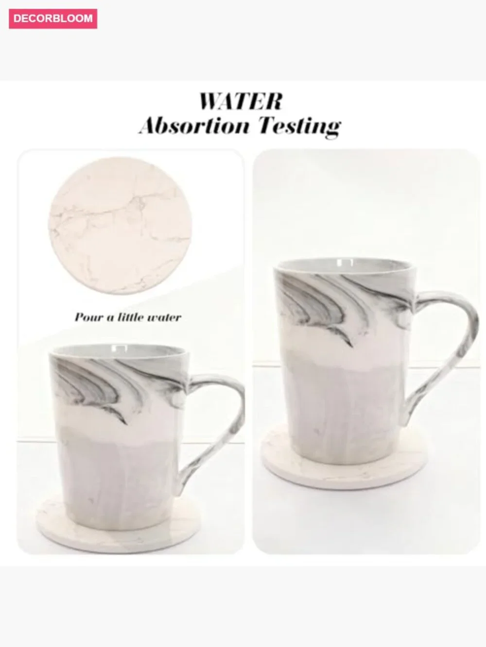 Set of 6 Round Ceramic Stone Coasters with Metal Holder - 4 Inch